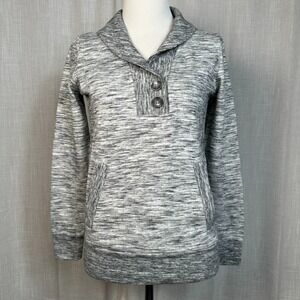 Banana Republic Womens Preppy Henley Shawl Pullover Sweatshirt XSP Petite Gray